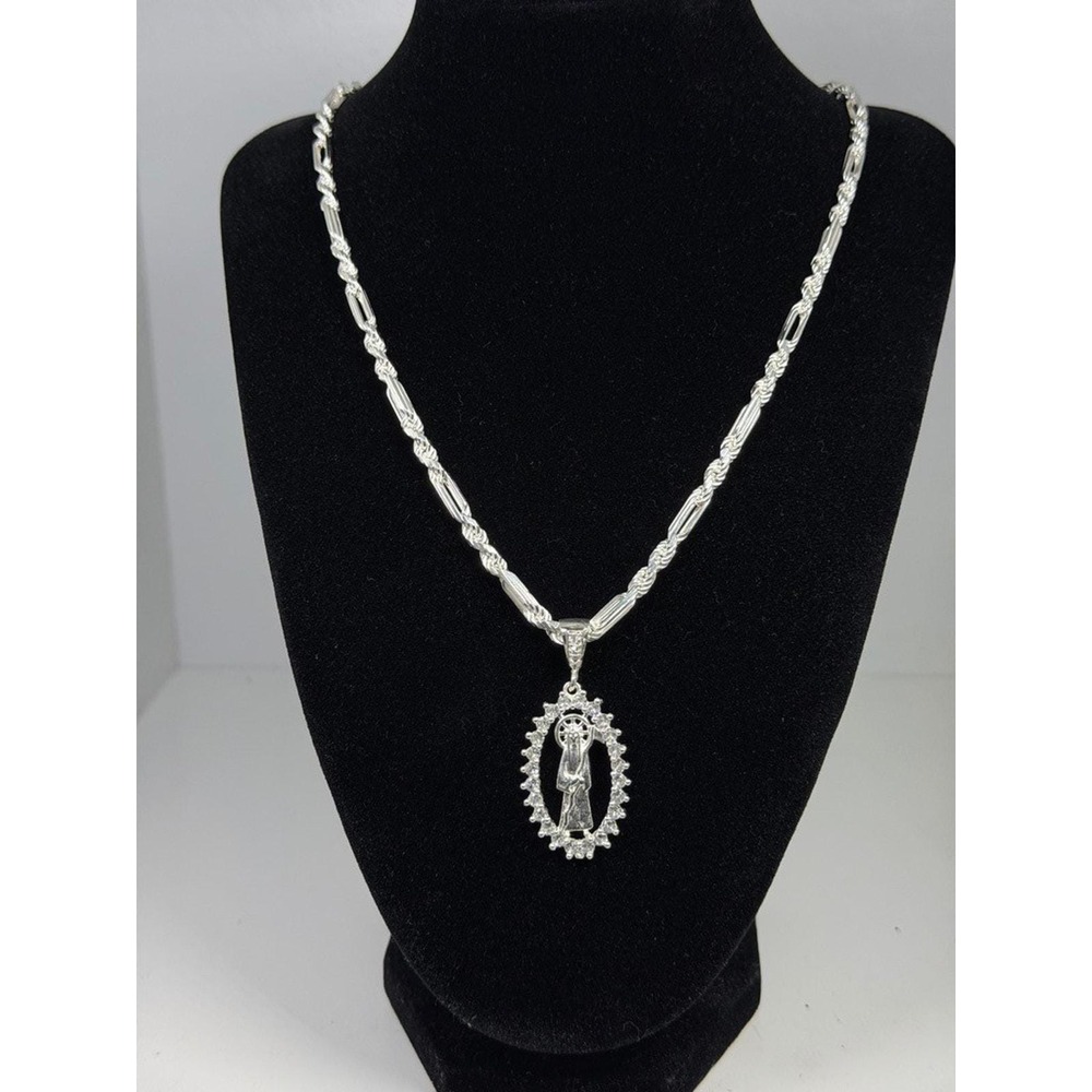Italian Sterling Silver925 Santa Muerte Pendant Necklace 19 Inch Chain